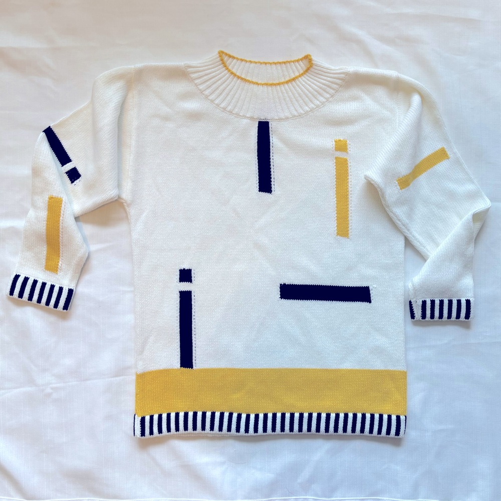 Vintage Mondi (Germany) color block knit sweater yellow black white 34 [A1]